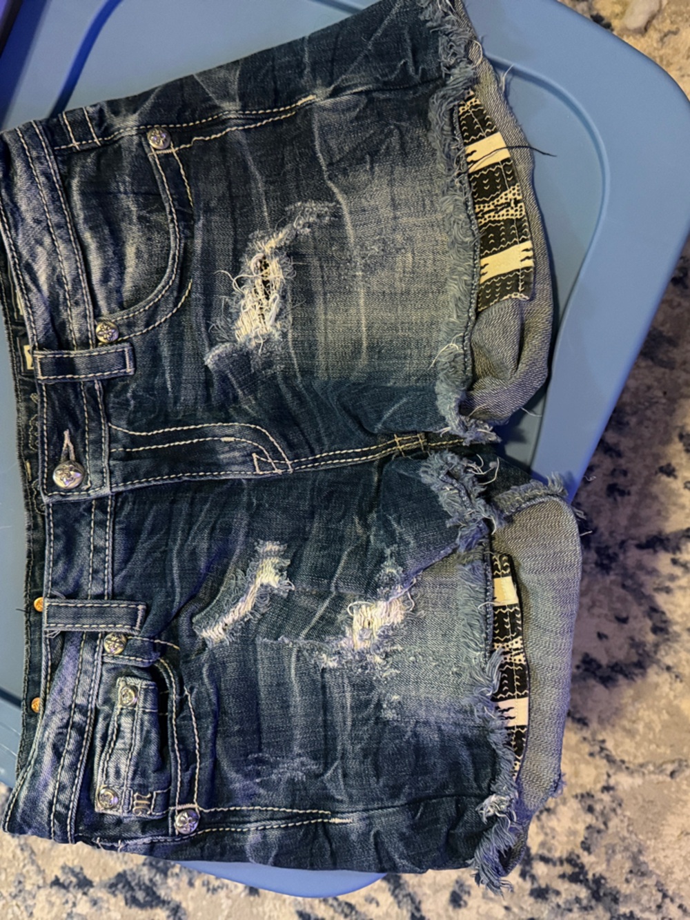 Miss Me Distressed Dark Wash Denim Shorts - Blue - Picture 4 of 10